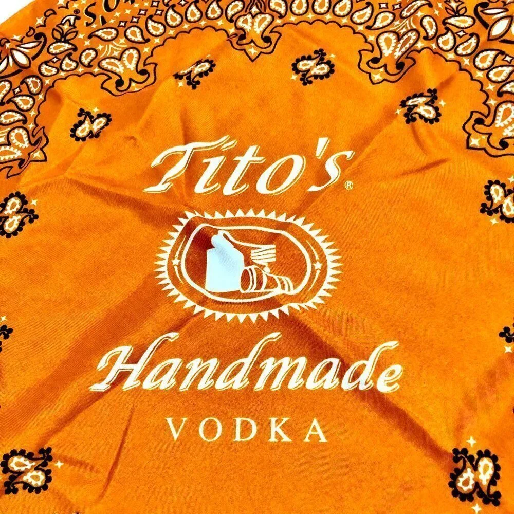 Tito's Handmade Vodka Bandana Advertising Paisley Orange Scarf EUC